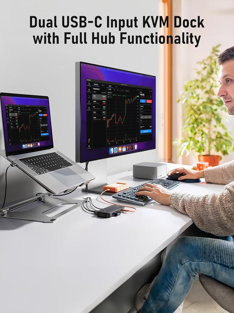 Lemorele USB C KVM Switch, 2 Computer Sharing 4K@60Hz HDMI Monitor, 100W PD Fast Charging, 3×USB-A 2.0 + 1×USB-C 2.0 Data Ports, 3.5mm Audio for Windows/Mac/Linux - Image 4